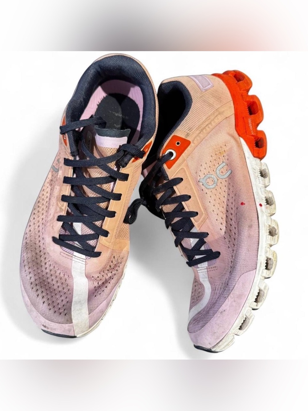 On Running Men’s Athletic Shoes in Pink and Orange with Black Laces